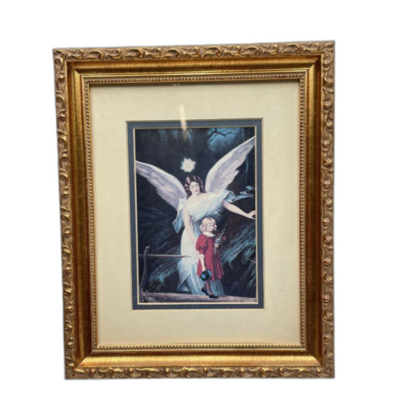 3 PC Gallery Graphics Gorgeous Gold Gilded Frames & Matted Guardian Angel Prints - Picture 3 of 7